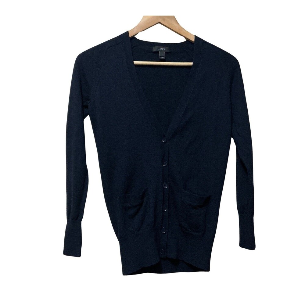 J. Crew 100% Merino Wool Navy Blue  Cardigan Sweater Size Small Office Layering